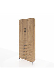 Arges Dolap 2 Raflı 6 Çekmeceli 2 Kapaklı 88x30x221 Çam-Çam