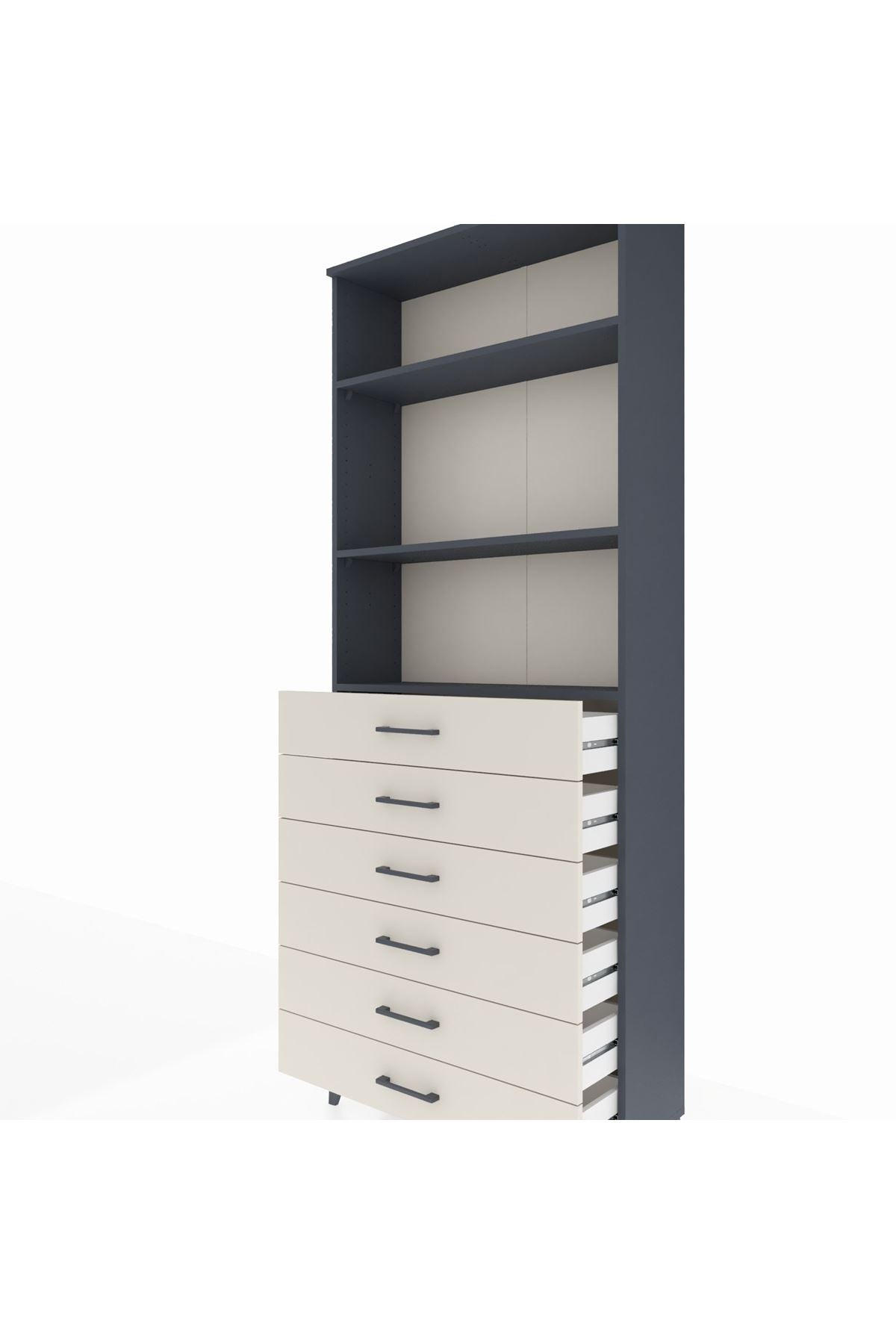 Arges Dolap 3 Raflı 6 Çekmeceli 88x30x221 Antrasit-Aytaşı
