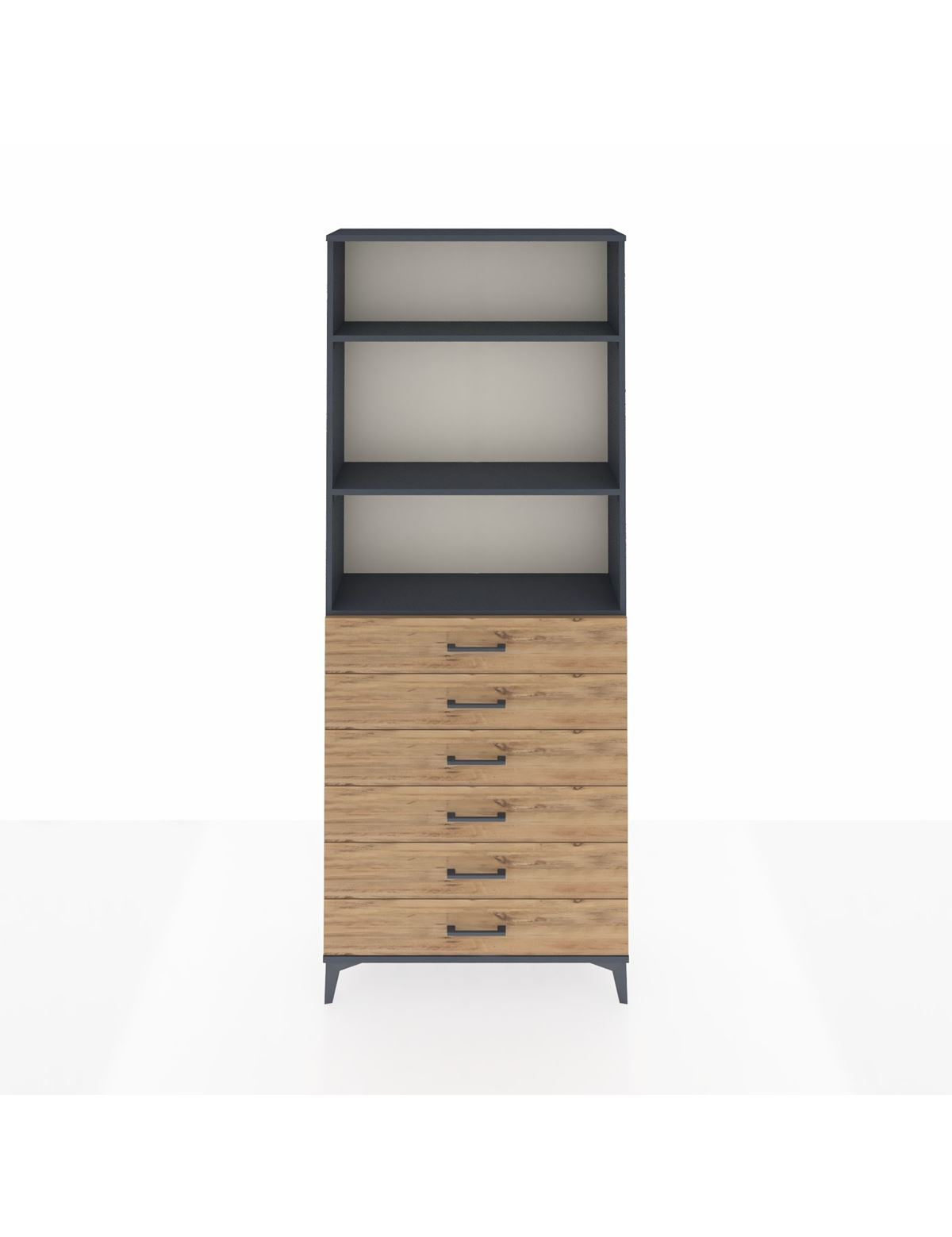 Arges Dolap 3 Raflı 6 Çekmeceli 88x30x221 Antrasit-Çam