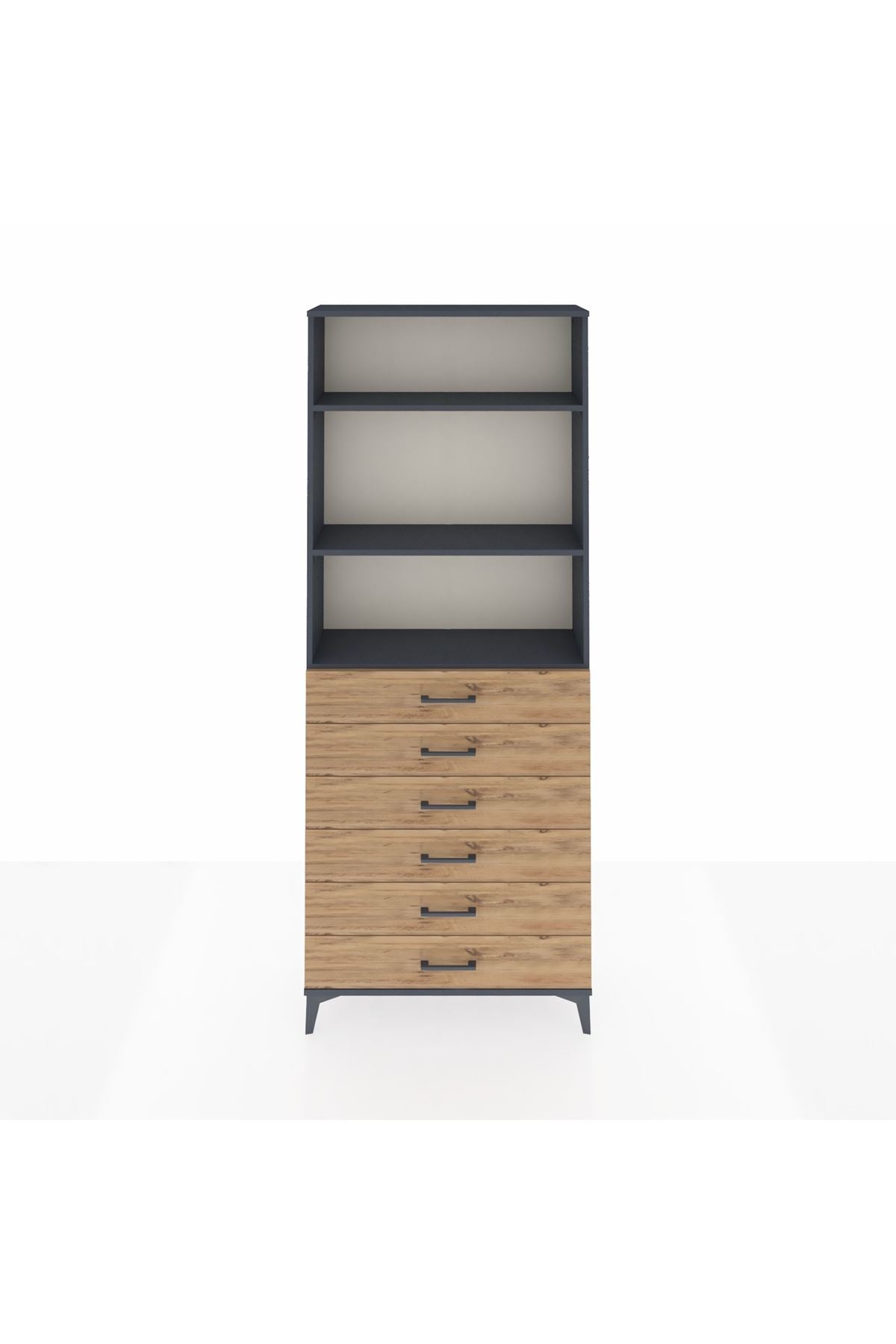 Arges Dolap 3 Raflı 6 Çekmeceli 88x30x221 Antrasit-Çam