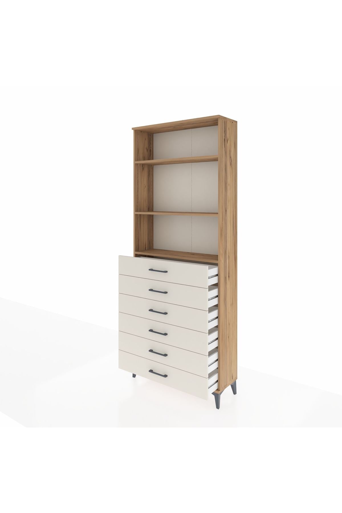 Arges Dolap 3 Raflı 6 Çekmeceli 88x30x221 Çam-Aytaşı