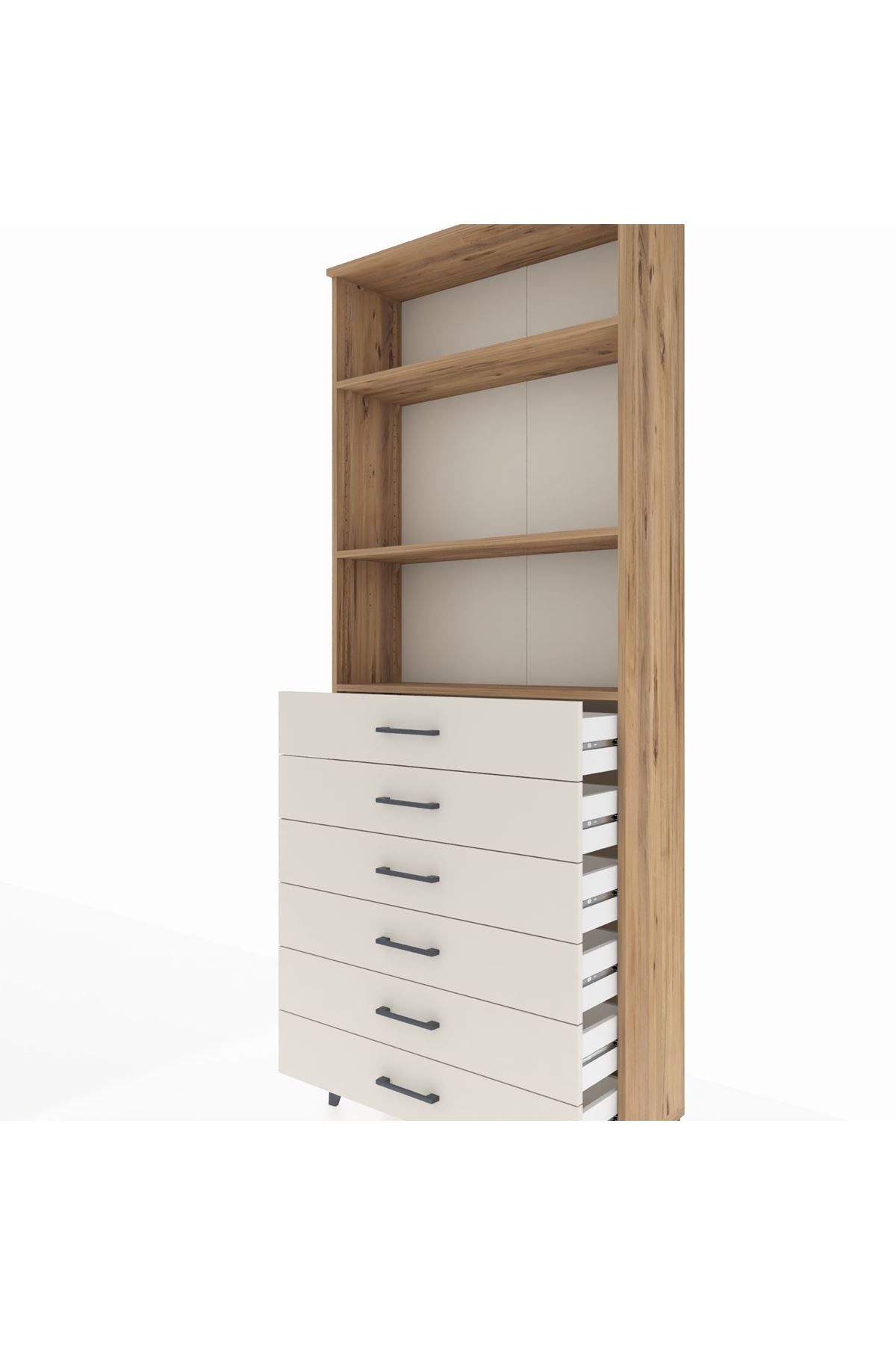 Arges Dolap 3 Raflı 6 Çekmeceli 88x30x221 Çam-Aytaşı