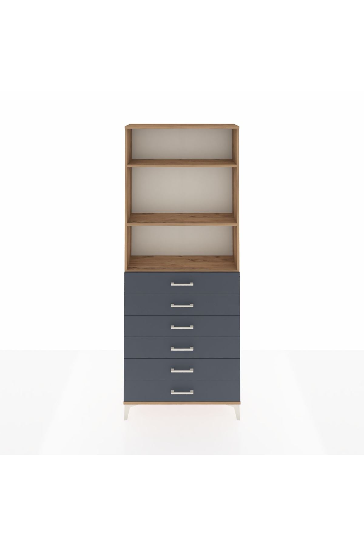 Arges Dolap 3 Raflı 6 Çekmeceli 88x30x221 Çam-Antrasit
