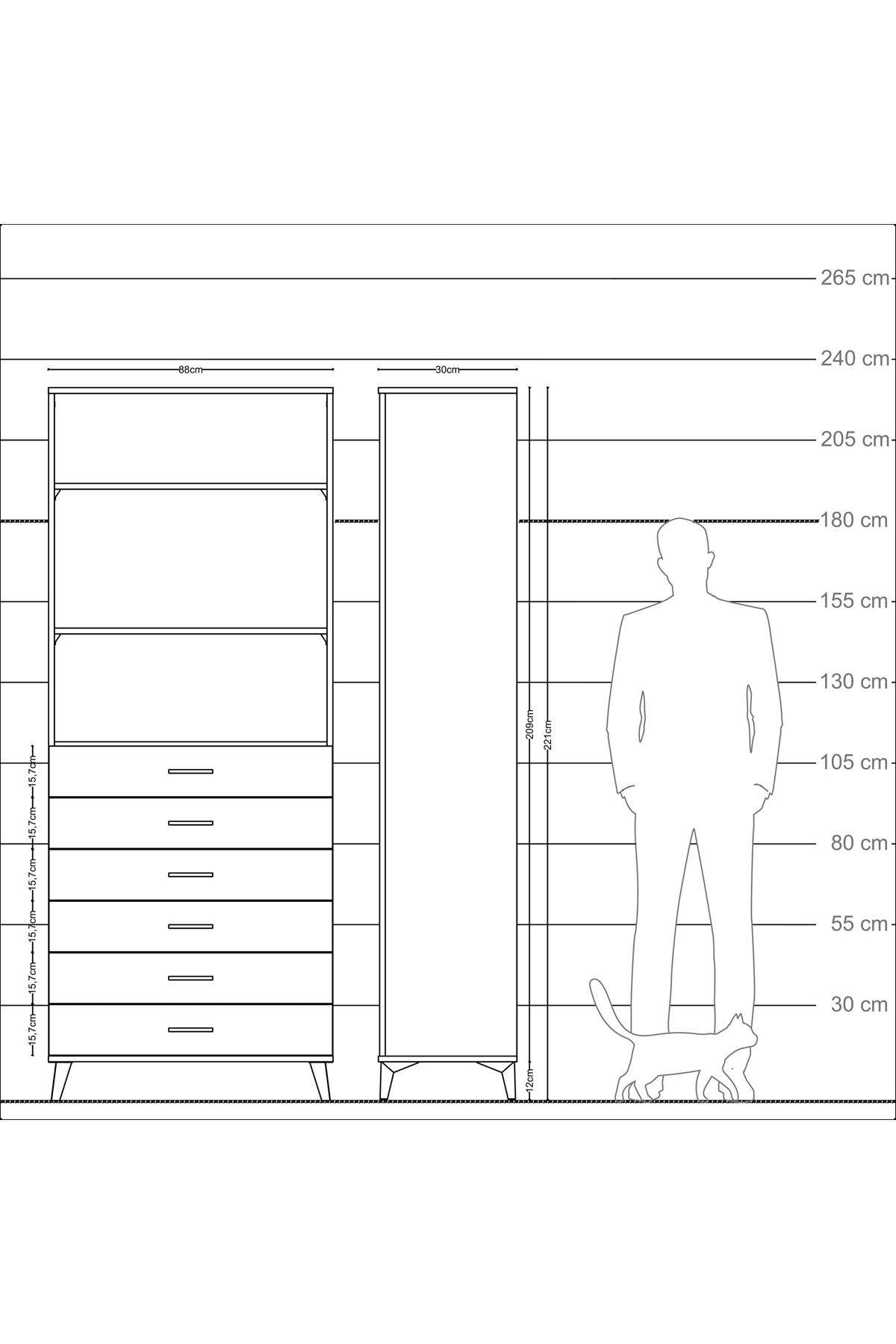 Arges Dolap 3 Raflı 6 Çekmeceli 88x30x221 Çam-Aytaşı
