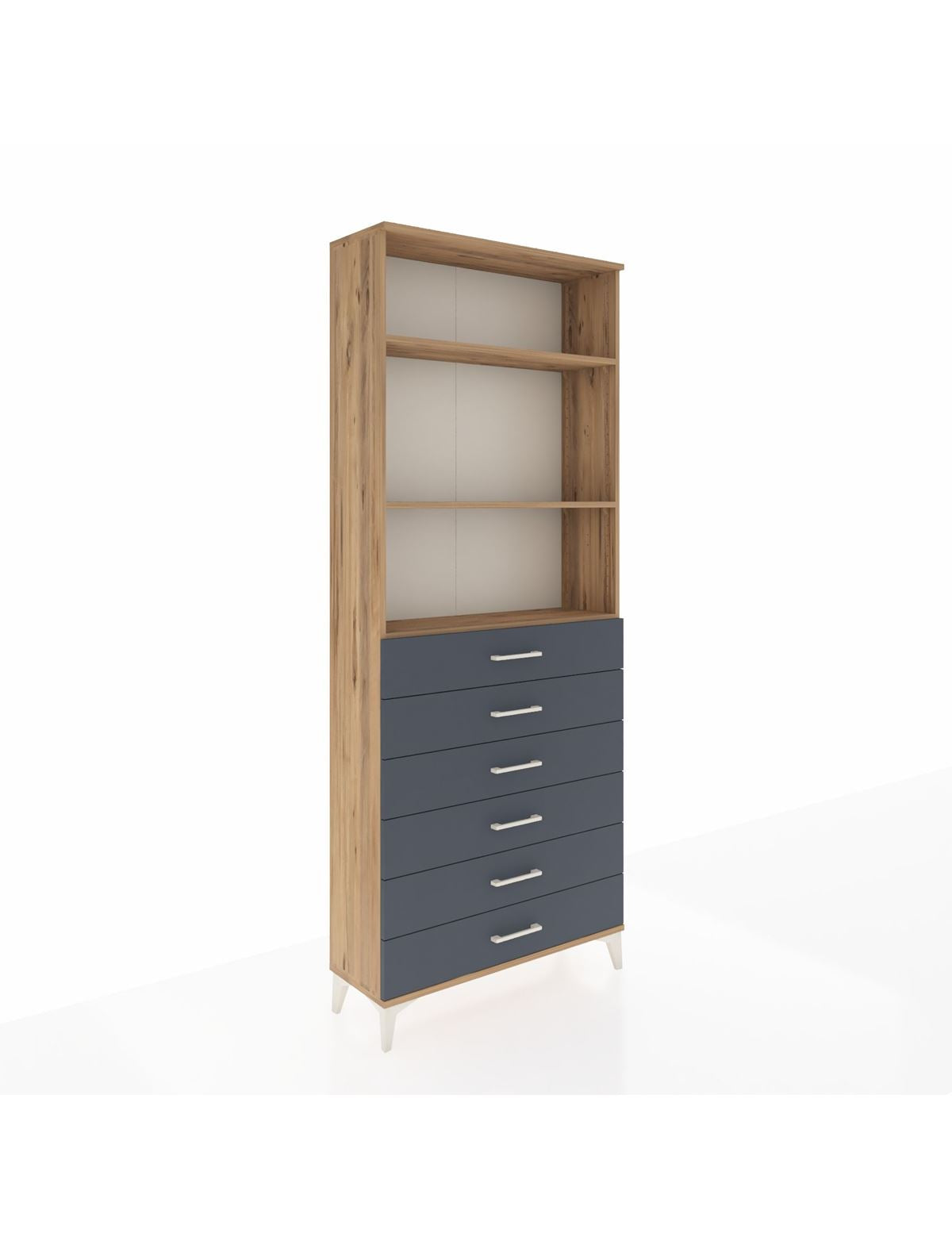 Arges Dolap 3 Raflı 6 Çekmeceli 88x30x221 Çam-Antrasit