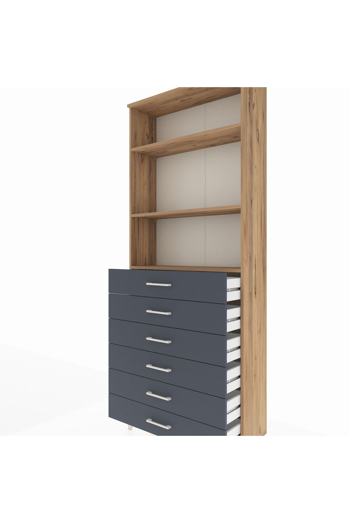 Arges Dolap 3 Raflı 6 Çekmeceli 88x30x221 Çam-Antrasit