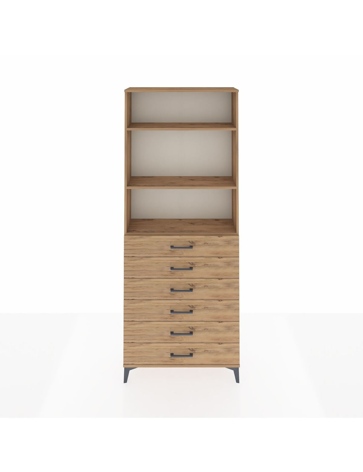 Arges Dolap 3 Raflı 6 Çekmeceli 88x30x221 Çam-Çam