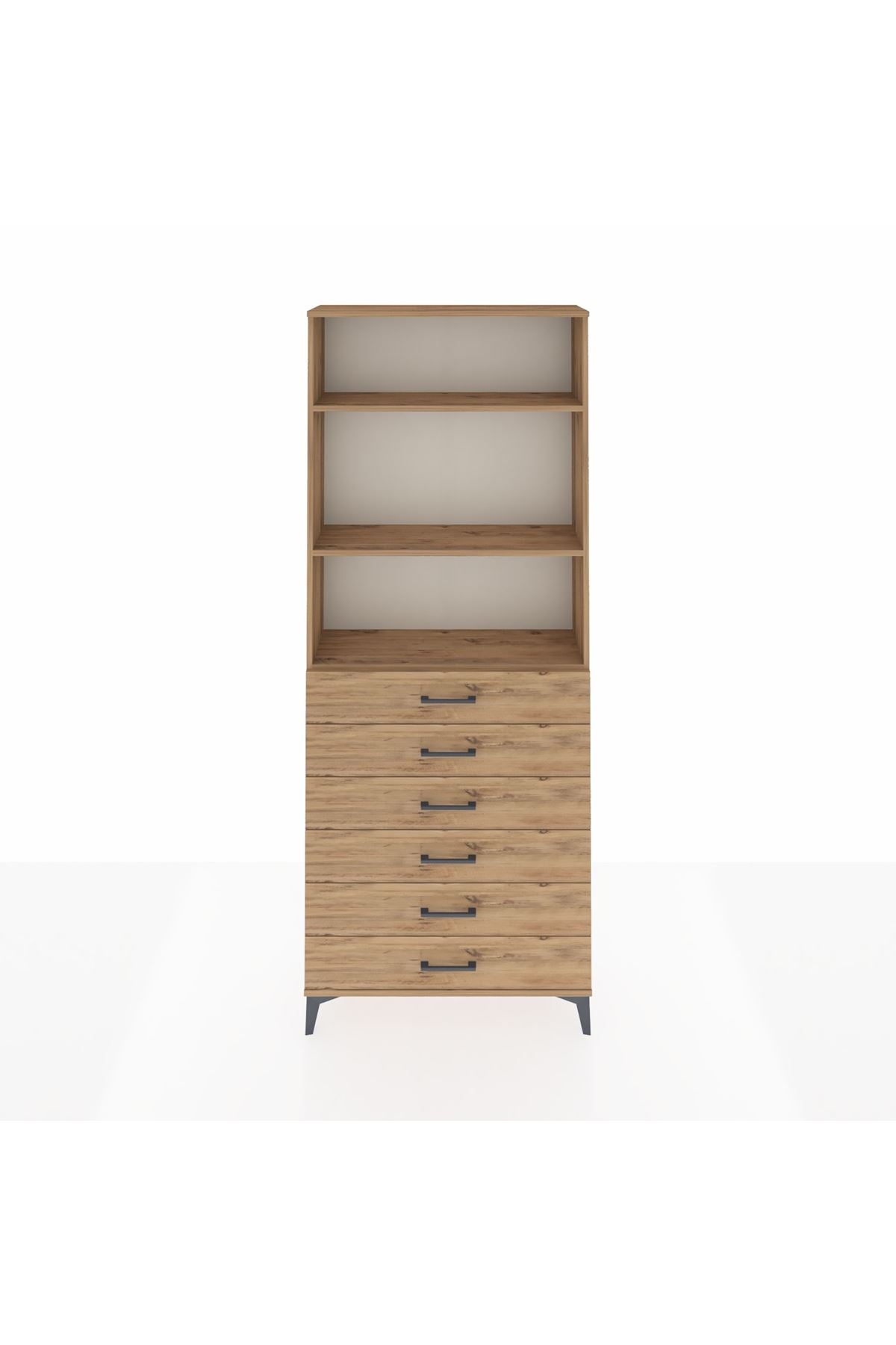 Arges Dolap 3 Raflı 6 Çekmeceli 88x30x221 Çam-Çam