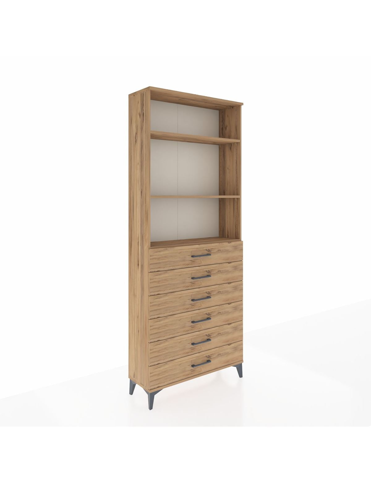 Arges Dolap 3 Raflı 6 Çekmeceli 88x30x221 Çam-Çam