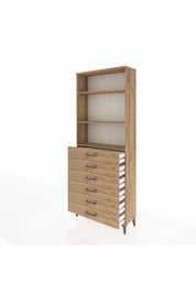 Arges Dolap 3 Raflı 6 Çekmeceli 88x30x221 Çam-Çam