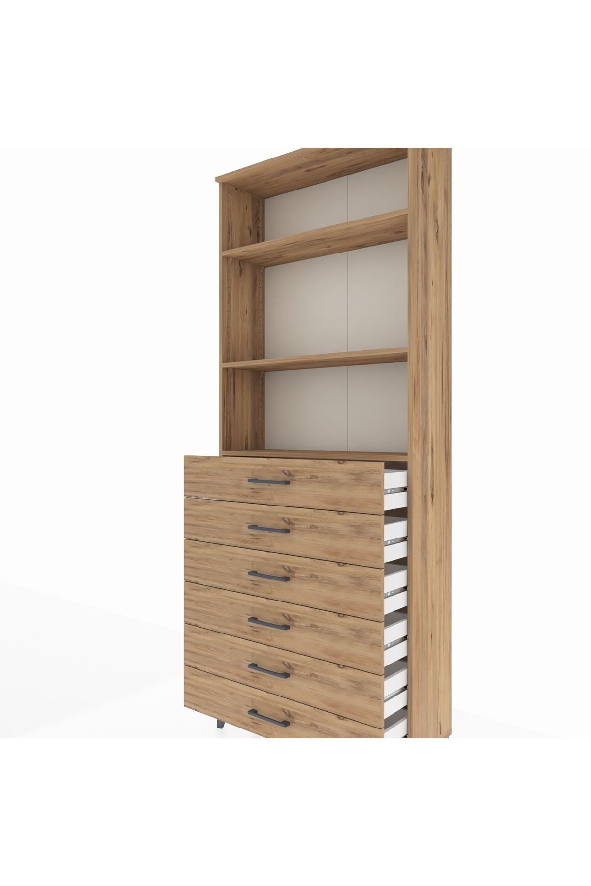 Arges Dolap 3 Raflı 6 Çekmeceli 88x30x221 Çam-Çam