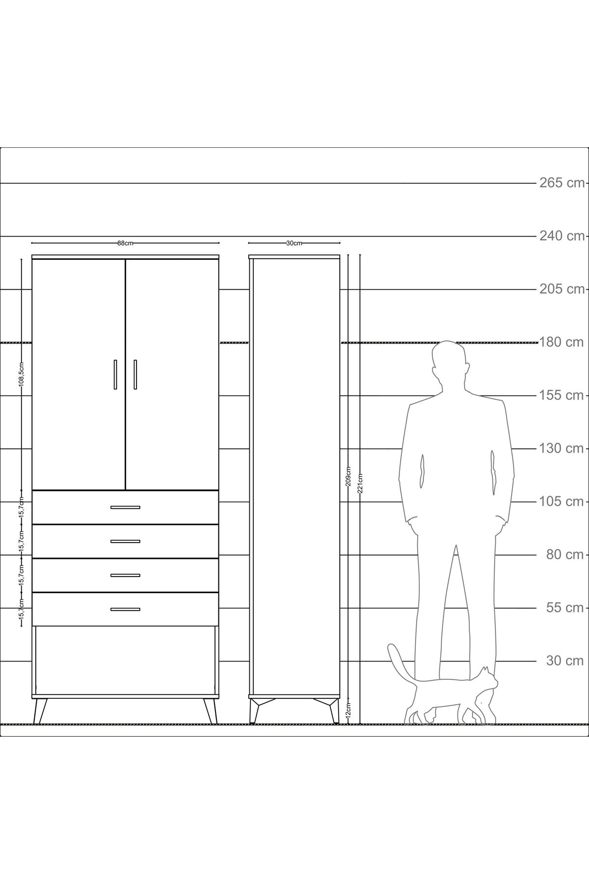 Arges Dolap 3 Raflı 4 Çekmeceli 2 Kapaklı 88x30x221 Aytaşı-Antrasit
