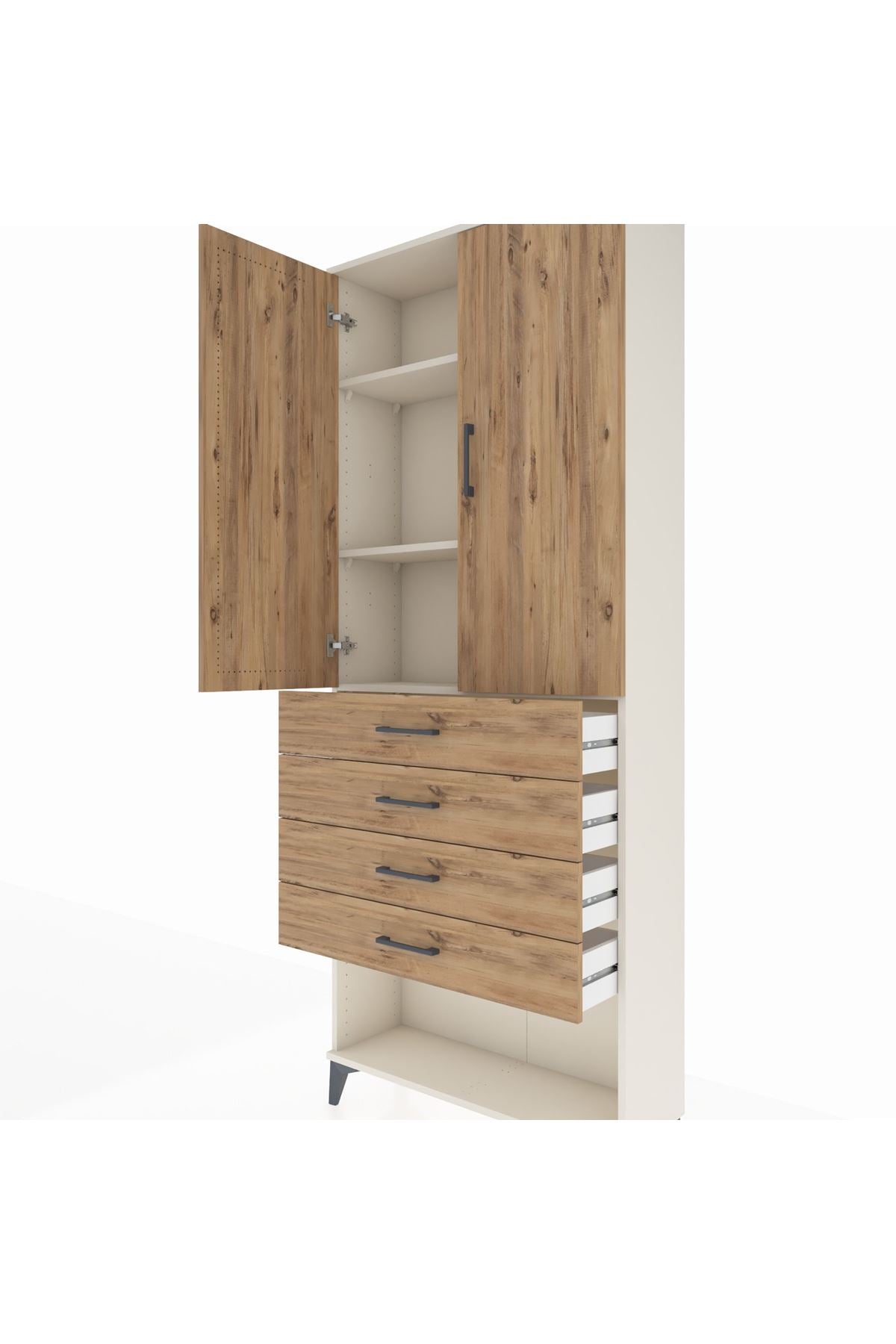 Arges Dolap 3 Raflı 4 Çekmeceli 2 Kapaklı 88x30x221 Aytaşı-Çam