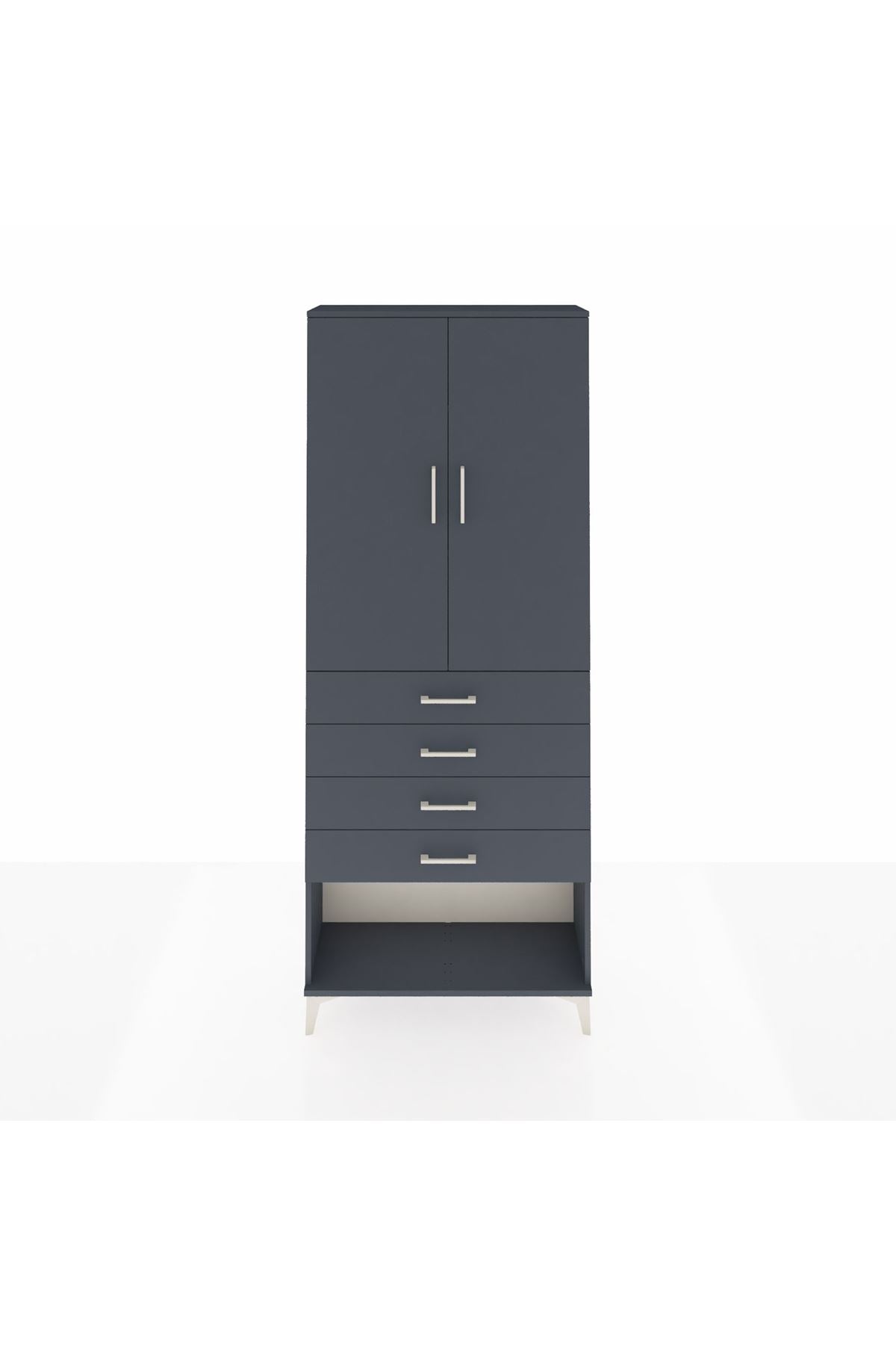 Arges Dolap 3 Raflı 4 Çekmeceli 2 Kapaklı 88x30x221 Antrasit-Antrasit