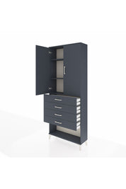 Arges Dolap 3 Raflı 4 Çekmeceli 2 Kapaklı 88x30x221 Antrasit-Antrasit