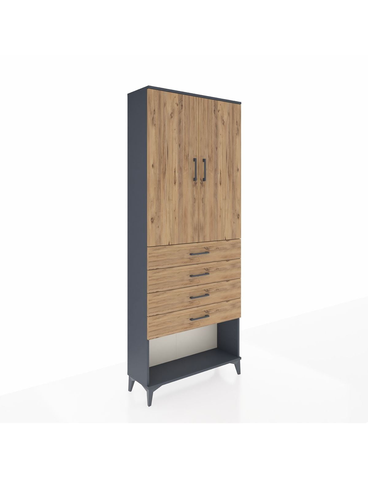 Arges Dolap 3 Raflı 4 Çekmeceli 2 Kapaklı 88x30x221 Antrasit-Çam