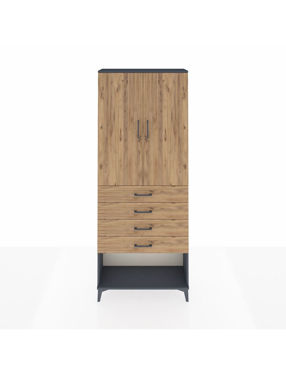 Arges Dolap 3 Raflı 4 Çekmeceli 2 Kapaklı 88x30x221 Antrasit-Çam