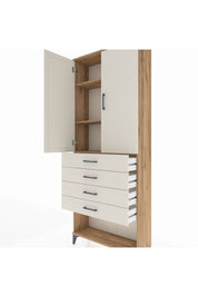 Arges Dolap 3 Raflı 4 Çekmeceli 2 Kapaklı 88x30x221 Çam-Aytaşı