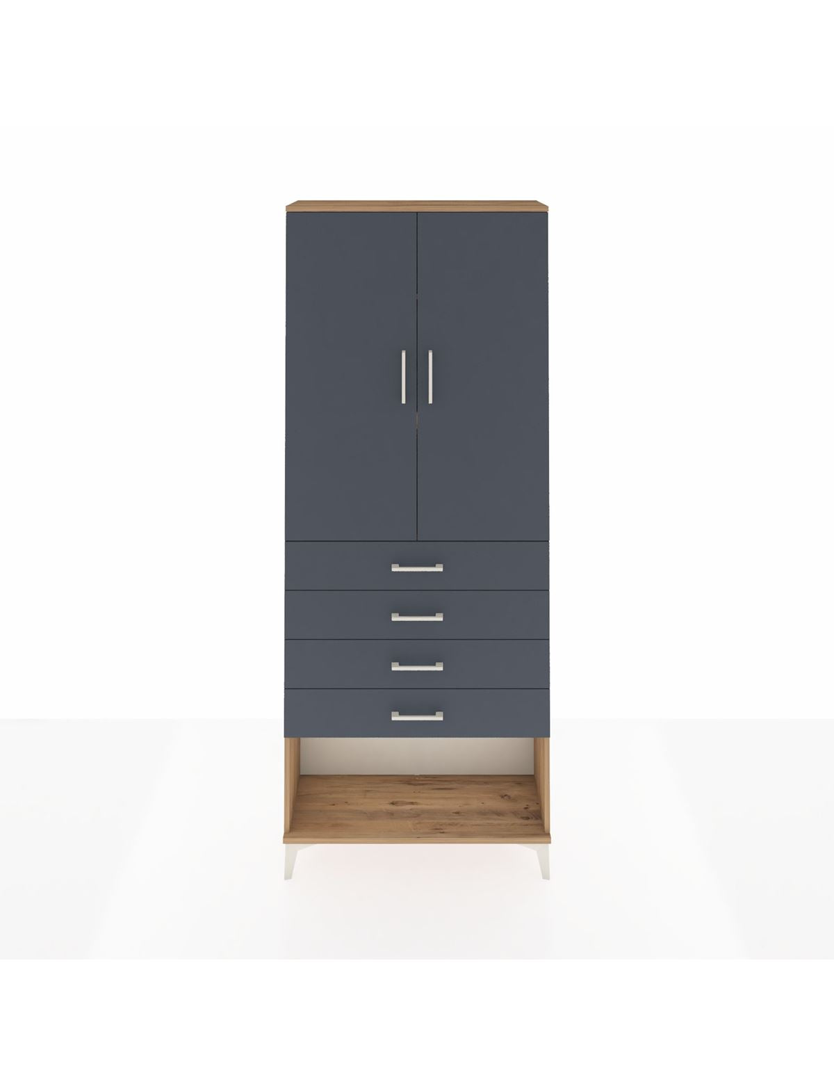 Arges Dolap 3 Raflı 4 Çekmeceli 2 Kapaklı 88x30x221 Çam-Antrasit