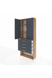 Arges Dolap 3 Raflı 4 Çekmeceli 2 Kapaklı 88x30x221 Çam-Antrasit