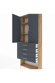 Arges Dolap 3 Raflı 4 Çekmeceli 2 Kapaklı 88x30x221 Çam-Antrasit