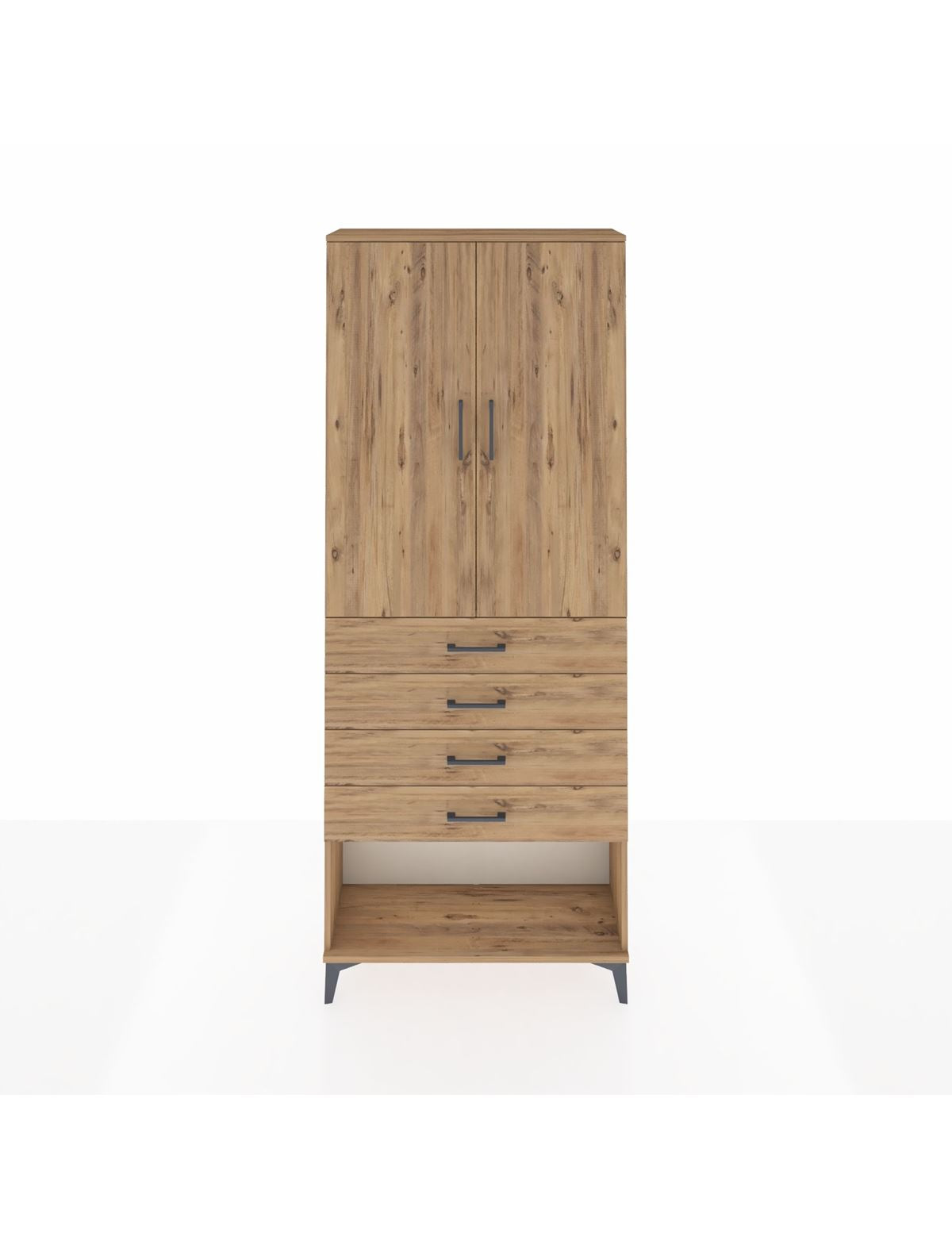 Arges Dolap 2 Raflı 4 Çekmeceli 2 Kapaklı 88x30x221 Çam-Çam