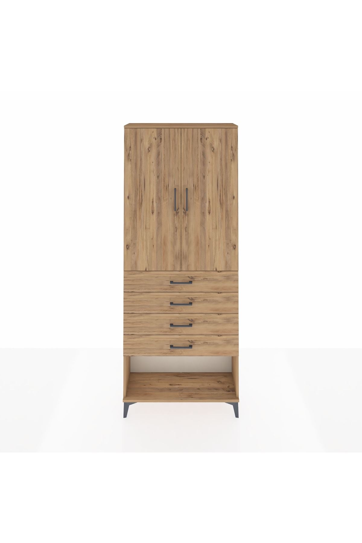 Arges Dolap 2 Raflı 4 Çekmeceli 2 Kapaklı 88x30x221 Çam-Çam