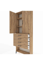 Arges Dolap 2 Raflı 4 Çekmeceli 2 Kapaklı 88x30x221 Çam-Çam