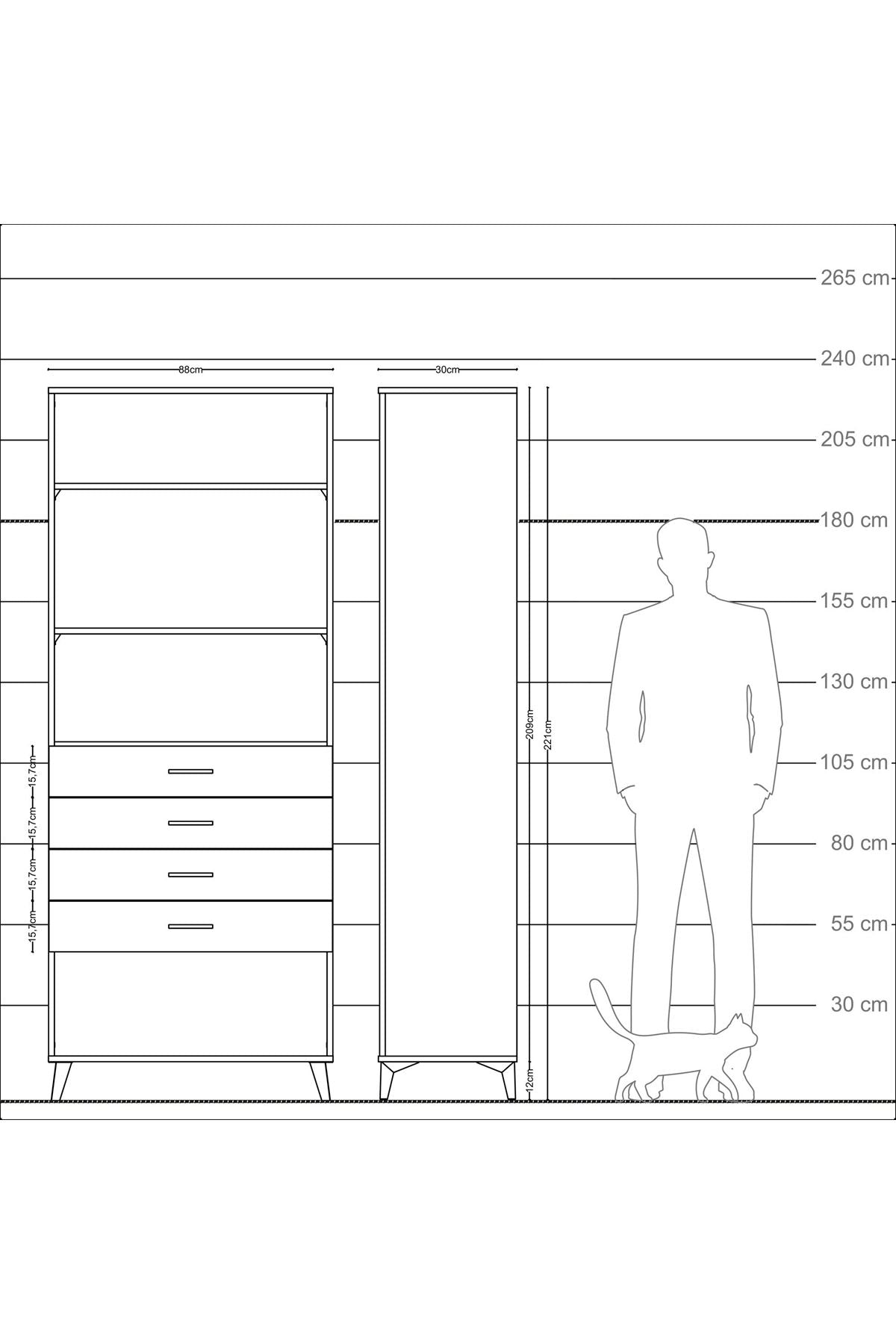 Arges Dolap 3 Raflı 4 Çekmeceli 88x30x221 Antrasit-Aytaşı