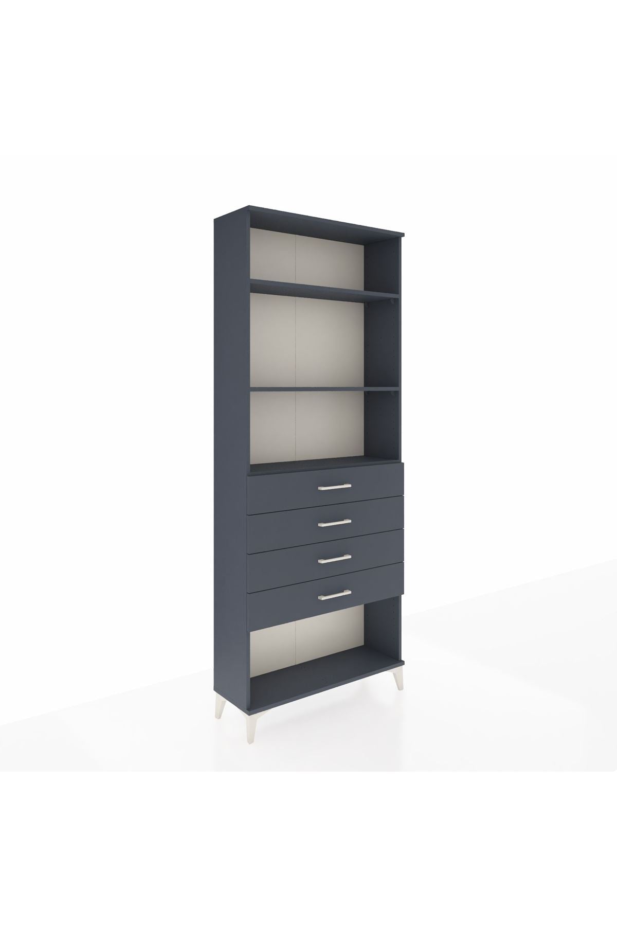 Arges Dolap 3 Raflı 4 Çekmeceli 88x30x221 Antrasit-Antrasit