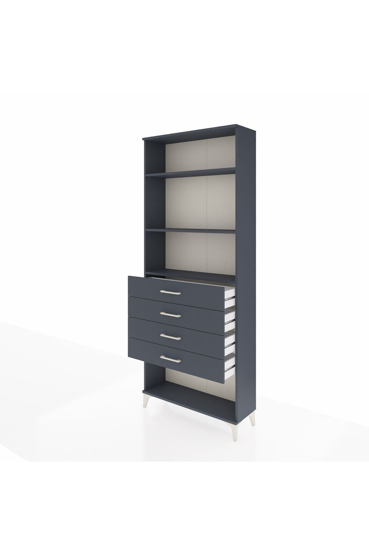 Arges Dolap 3 Raflı 4 Çekmeceli 88x30x221 Antrasit-Antrasit