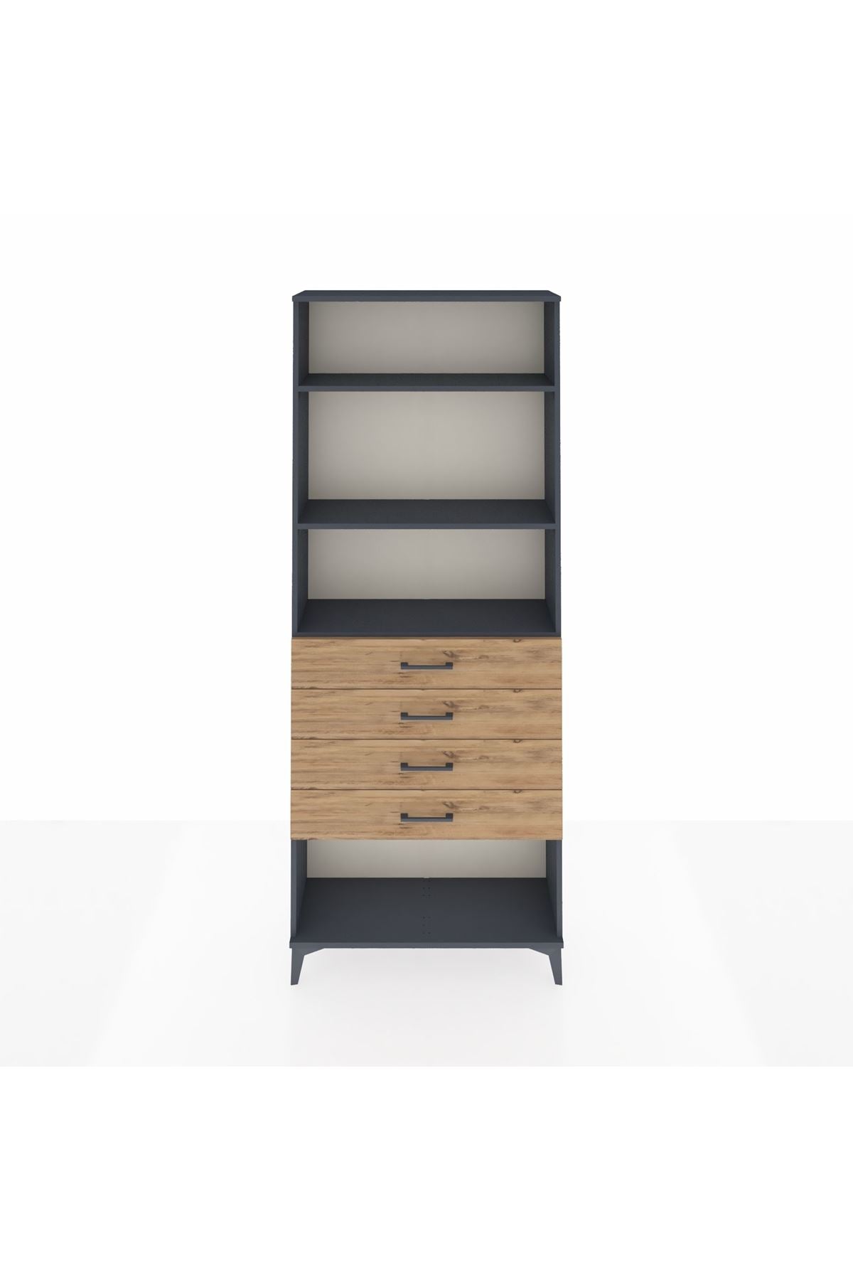 Arges Dolap 3 Raflı 4 Çekmeceli 88x30x221 Antrasit-Çam