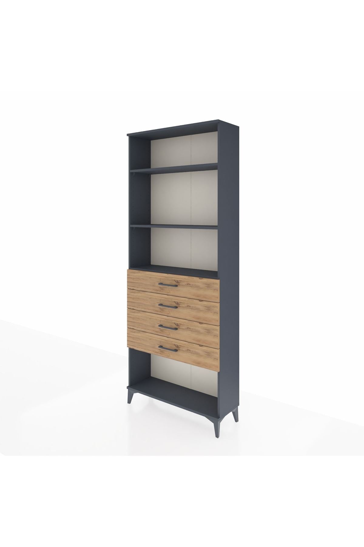 Arges Dolap 3 Raflı 4 Çekmeceli 88x30x221 Antrasit-Çam