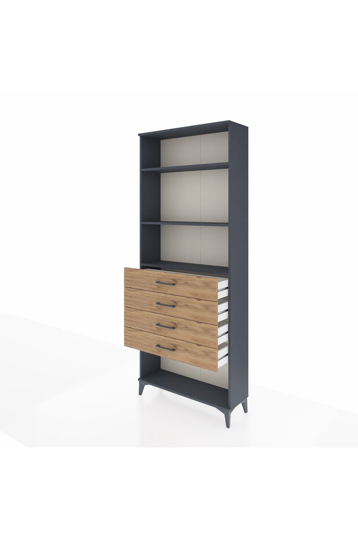 Arges Dolap 3 Raflı 4 Çekmeceli 88x30x221 Antrasit-Çam