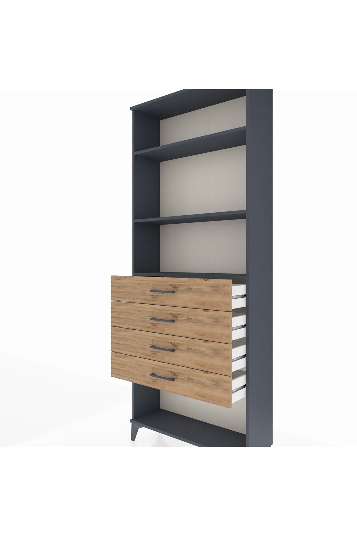 Arges Dolap 3 Raflı 4 Çekmeceli 88x30x221 Antrasit-Çam