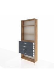 Arges Dolap 3 Raflı 4 Çekmeceli 88x30x221 Çam-Antrasit