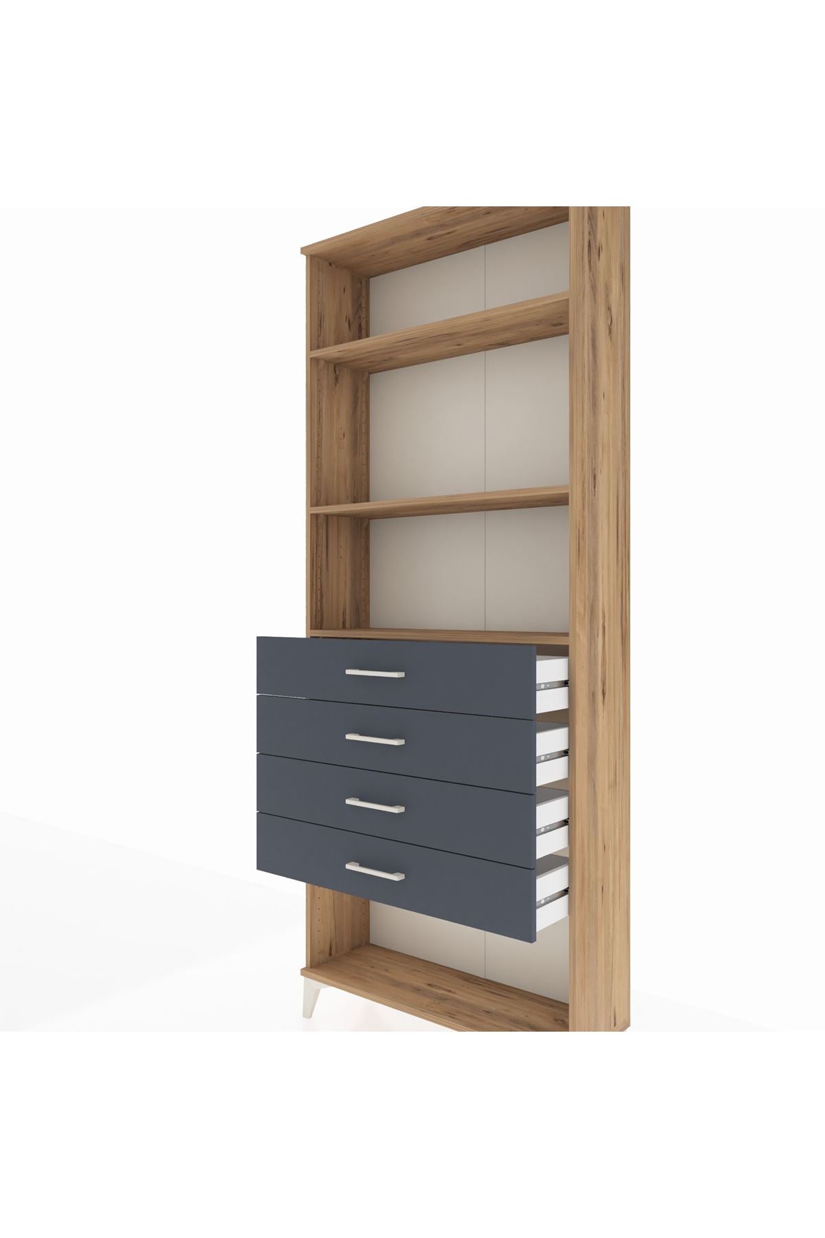 Arges Dolap 3 Raflı 4 Çekmeceli 88x30x221 Çam-Antrasit