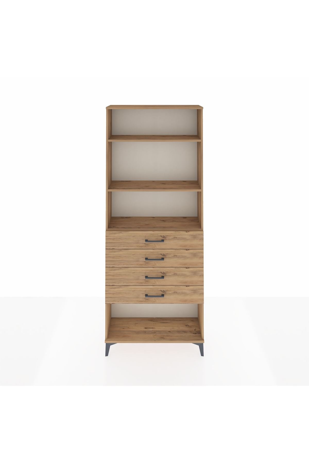 Arges Dolap 3 Raflı 4 Çekmeceli 88x30x221 Çam-Çam