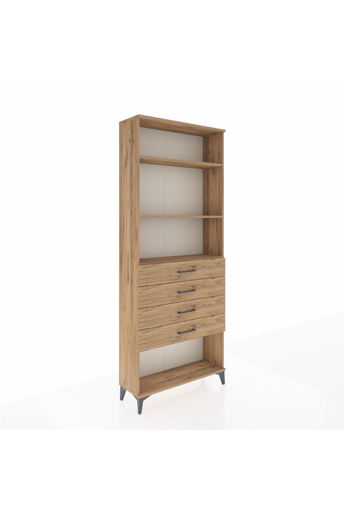 Arges Dolap 3 Raflı 4 Çekmeceli 88x30x221 Çam-Çam