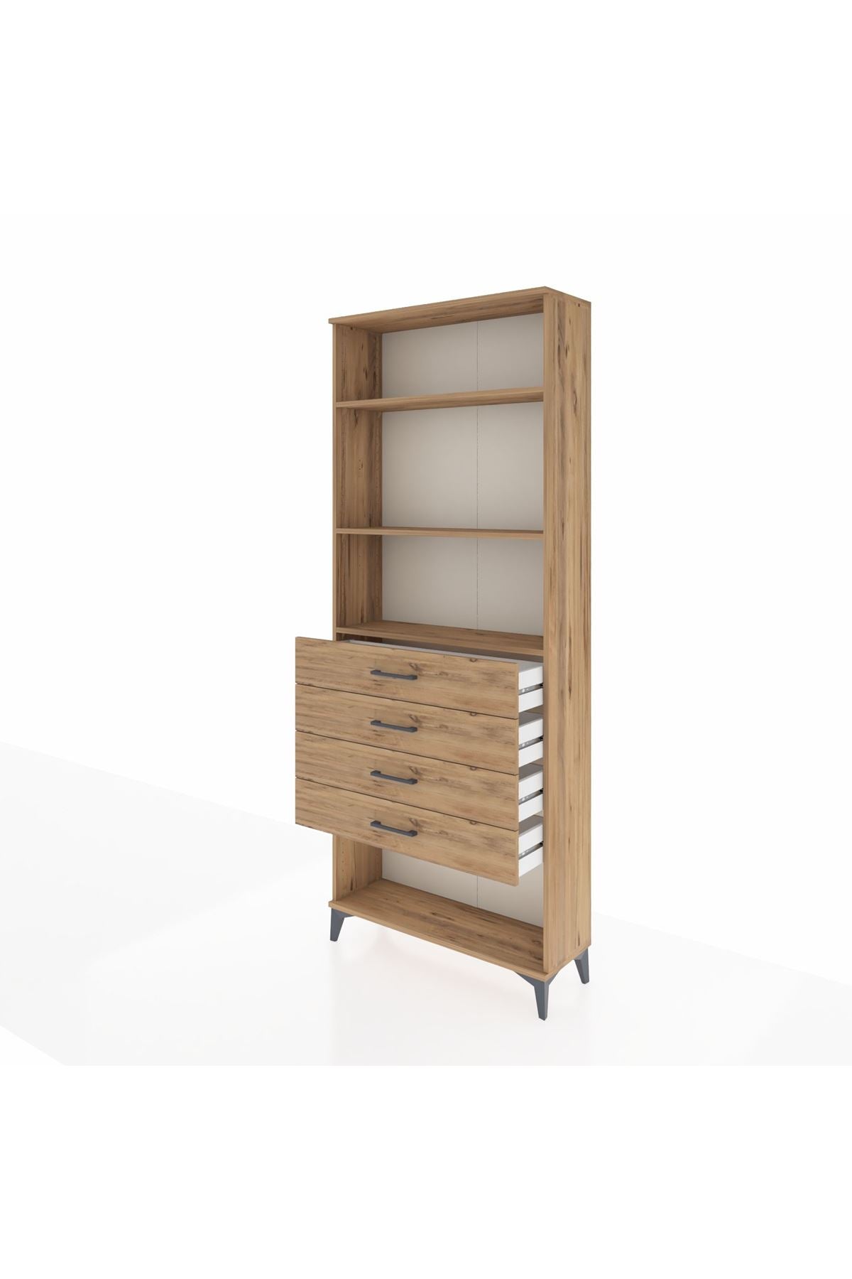 Arges Dolap 3 Raflı 4 Çekmeceli 88x30x221 Çam-Çam