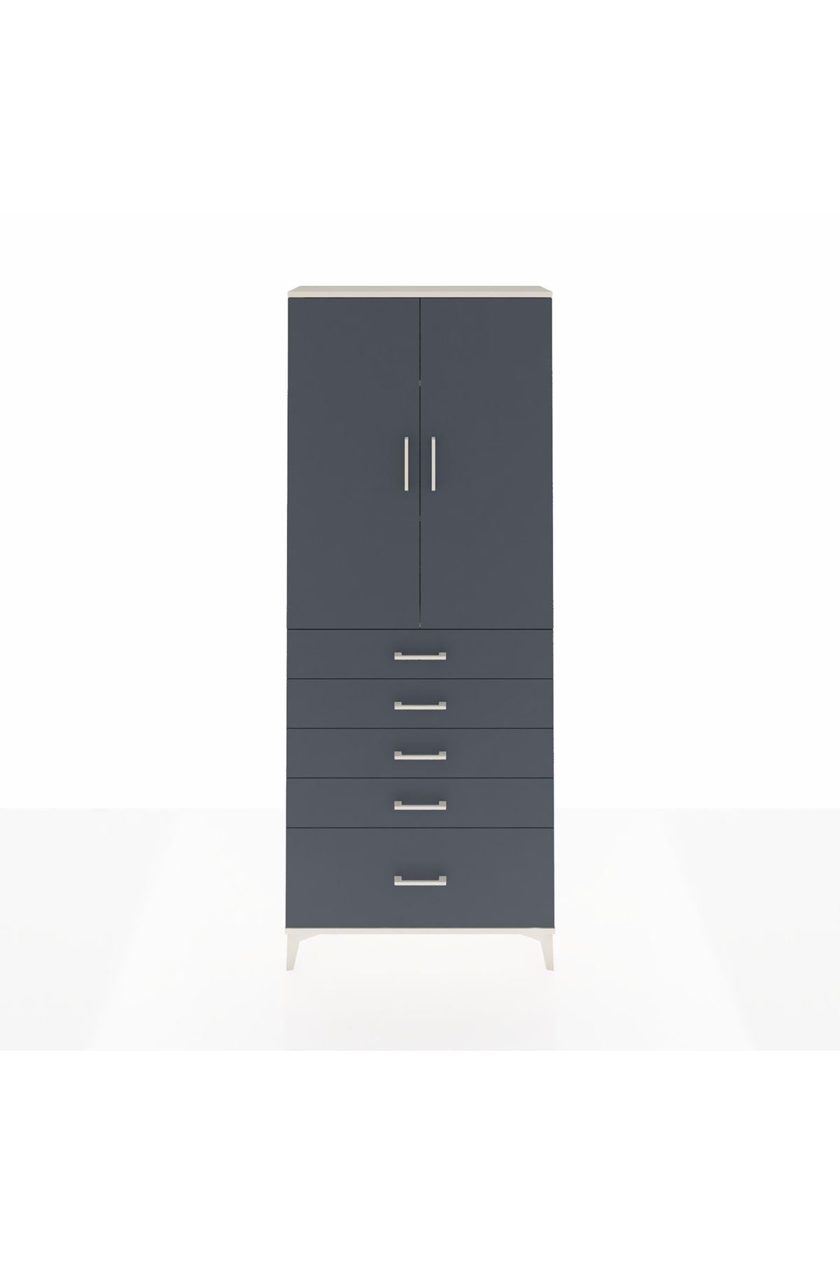 Arges Dolap 3 Raflı 5 Çekmeceli 2 Kapaklı 88x30x221 Aytaşı-Antrasit