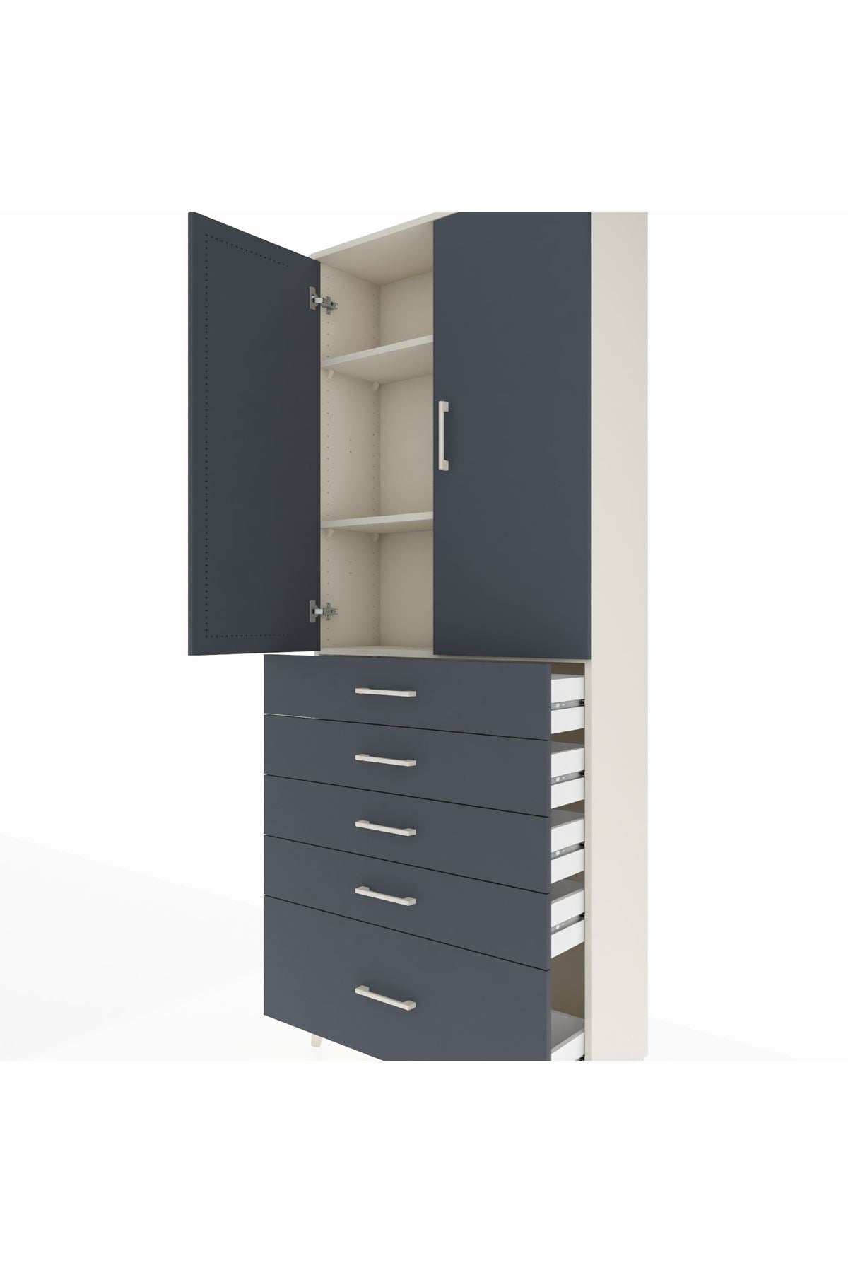 Arges Dolap 3 Raflı 5 Çekmeceli 2 Kapaklı 88x30x221 Aytaşı-Antrasit