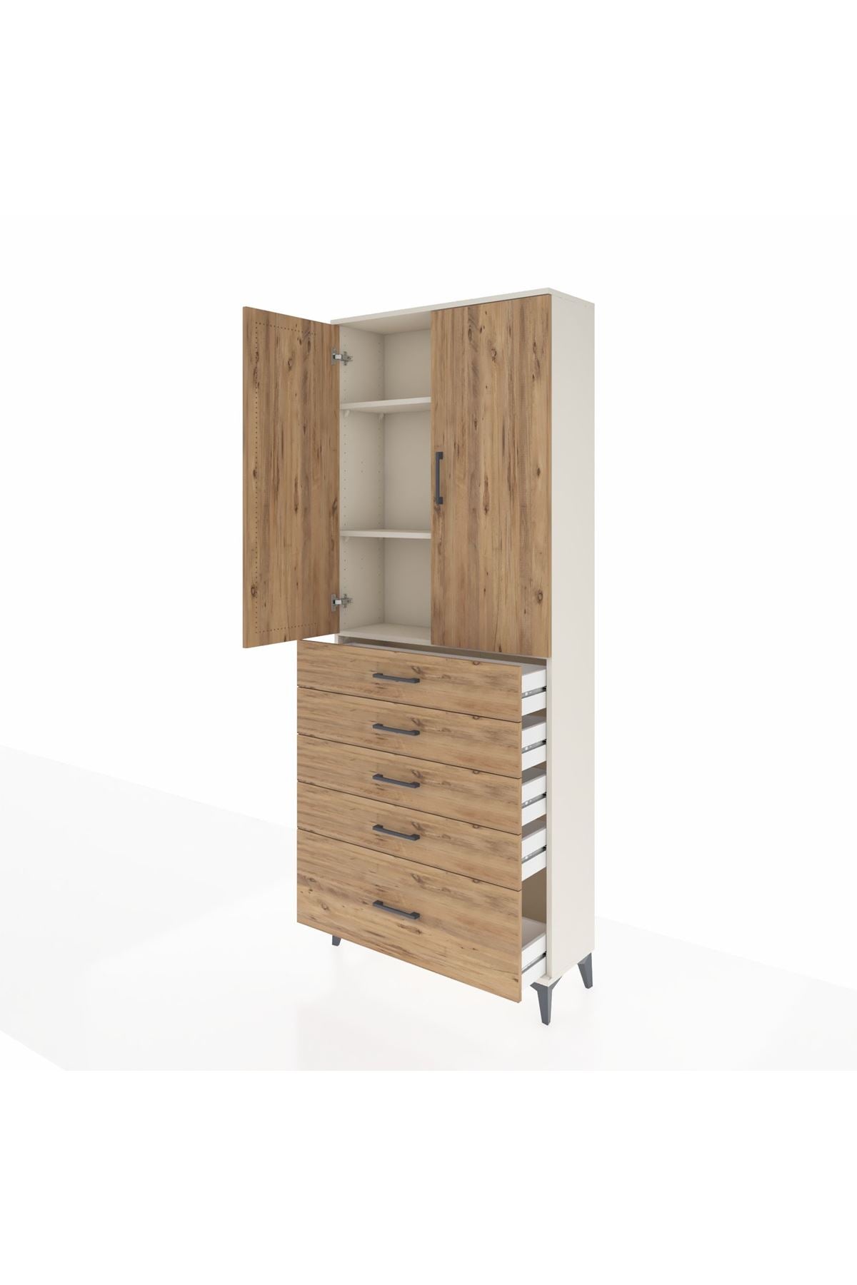 Arges Dolap 3 Raflı 5 Çekmeceli 2 Kapaklı 88x30x221 Aytaşı-Çam