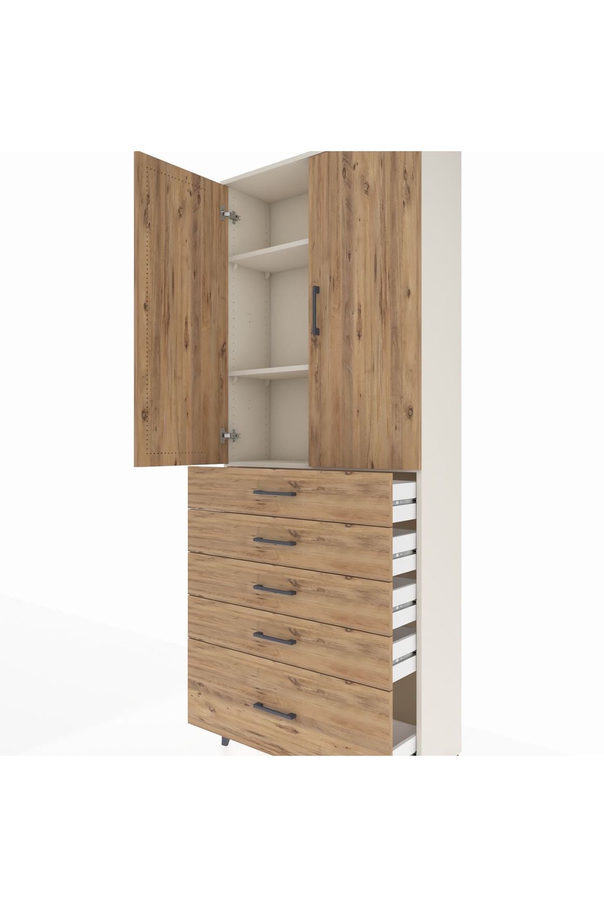 Arges Dolap 3 Raflı 5 Çekmeceli 2 Kapaklı 88x30x221 Aytaşı-Çam