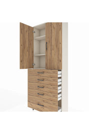 Arges Dolap 3 Raflı 5 Çekmeceli 2 Kapaklı 88x30x221 Aytaşı-Çam