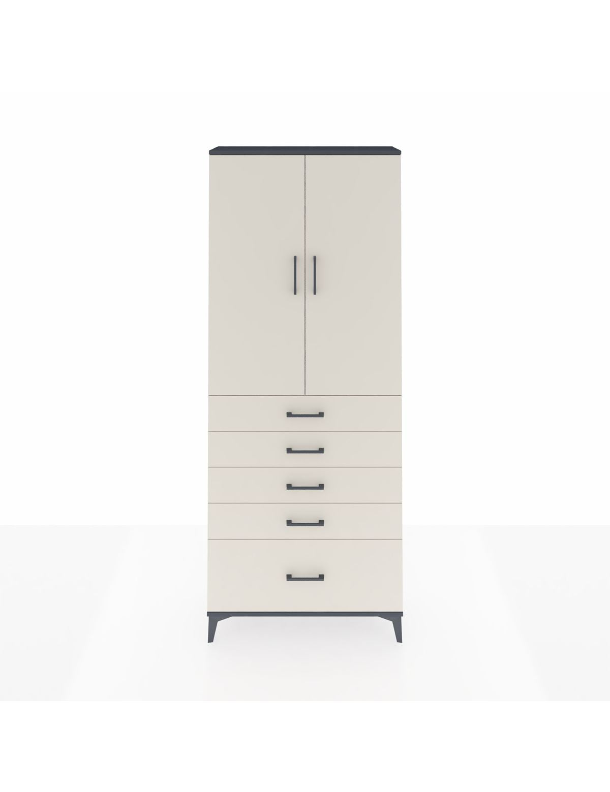 Arges Dolap 3 Raflı 5 Çekmeceli 2 Kapaklı 88x30x221 Antrasit-Aytaşı