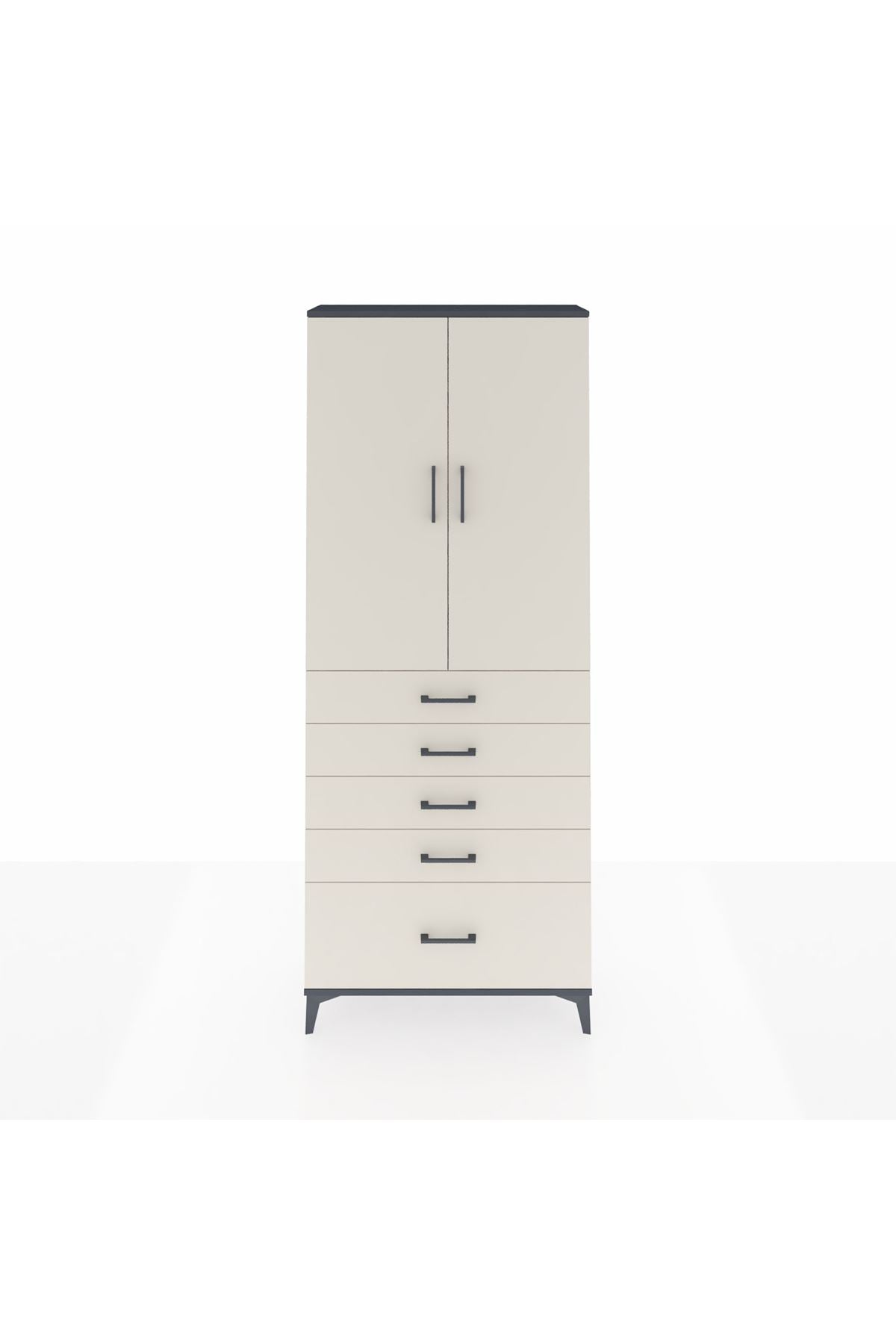 Arges Dolap 3 Raflı 5 Çekmeceli 2 Kapaklı 88x30x221 Antrasit-Aytaşı