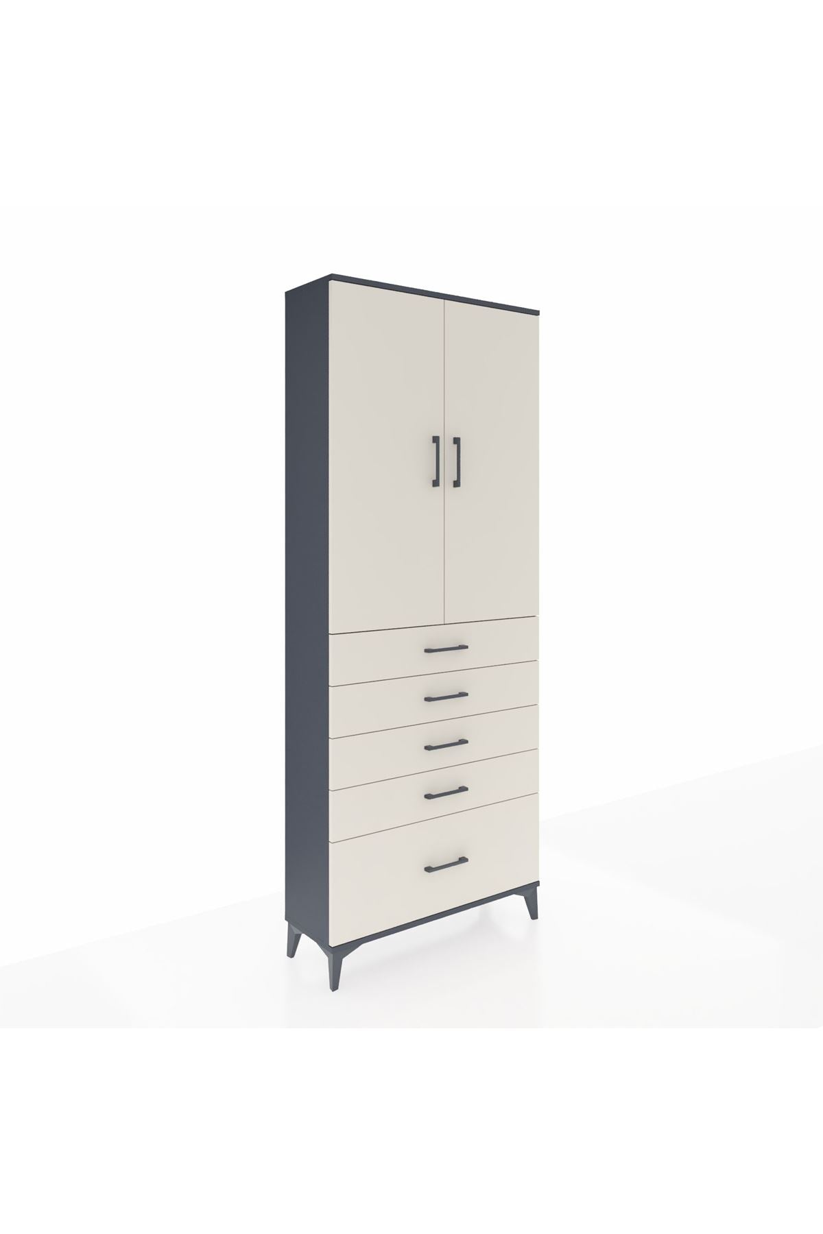 Arges Dolap 3 Raflı 5 Çekmeceli 2 Kapaklı 88x30x221 Antrasit-Aytaşı