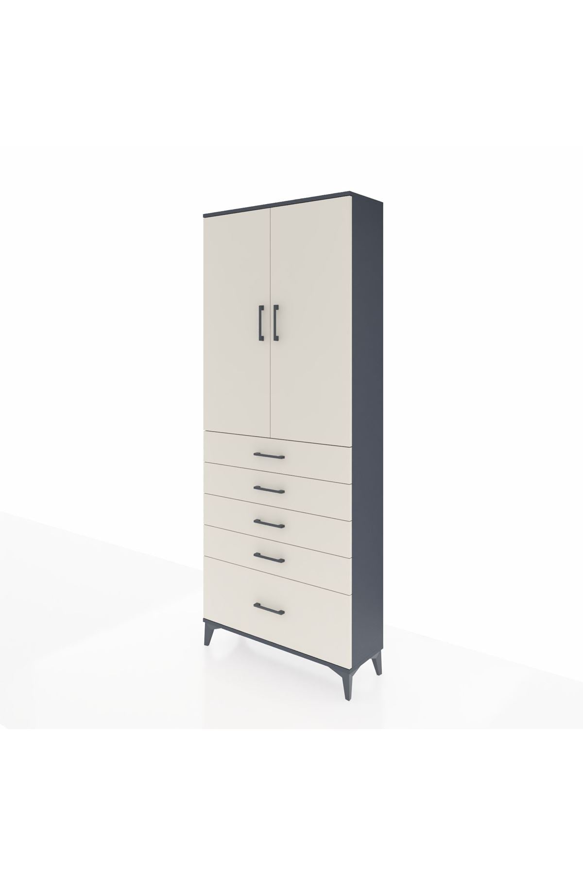 Arges Dolap 3 Raflı 5 Çekmeceli 2 Kapaklı 88x30x221 Antrasit-Aytaşı