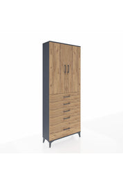 Arges Dolap 3 Raflı 5 Çekmeceli 2 Kapaklı 88x30x221 Antrasit-Çam
